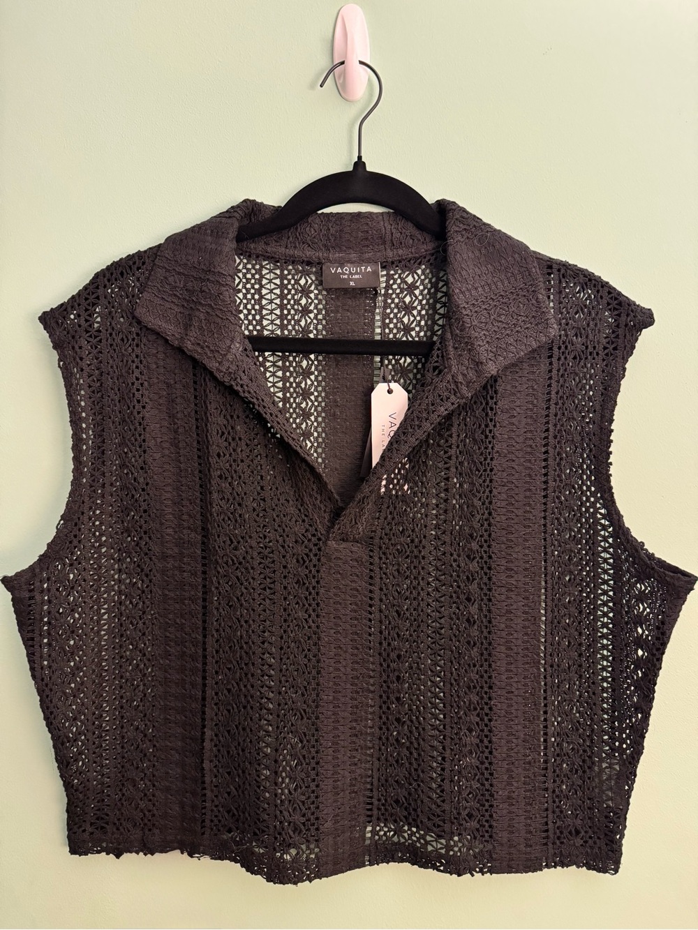 Men’s Vaquita 100% Cotton Cropped Lace Shirt in Black (XL) - NWT Sold Out Style